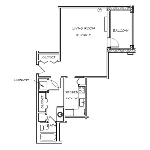 Crystal House Apartments in Arlington, Virginia Studio Floor Plan